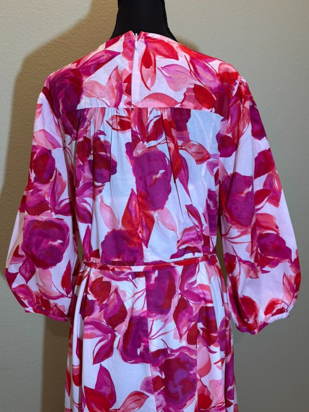 Calvin Klein Floral Puff Sleeve Belted Fit & Flare Dress Size 16 - Picture 10 of 13
